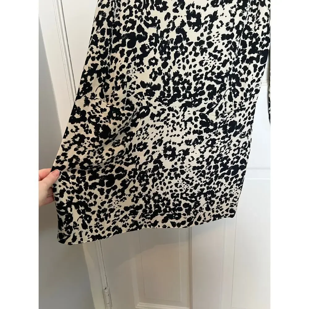 J.Crew Jules Shift Dress Snowcat Leopard Print Black Long Sleeve Mini Women's S
